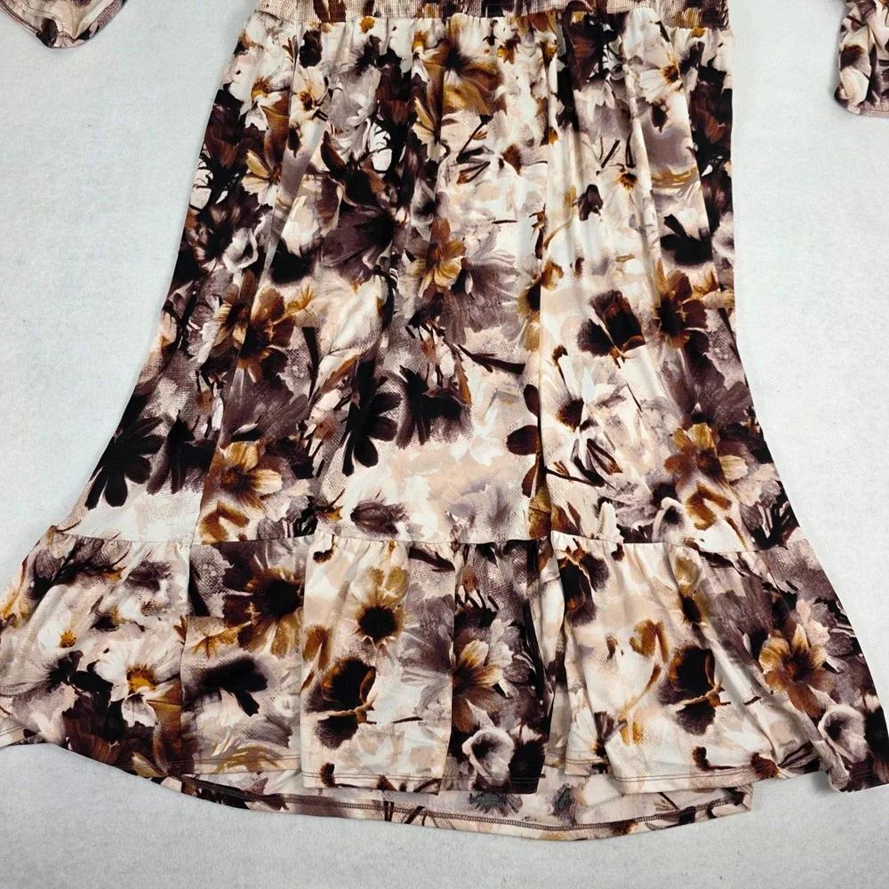 LuLaRoe Women 3XL Evelyn Dress Brown Floral Smocked Waist NWT 486-18 - Picture 5 of 11
